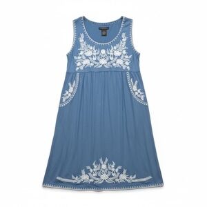 Chelsea & Theodore Blue Embroidered Sleeveless Dress Dusty Wedgewood S NEW